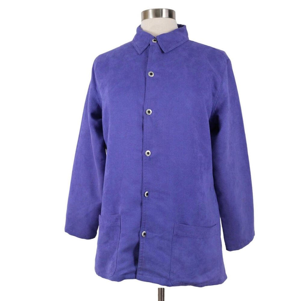 Chicos Womens Top Size 1 Medium Purple Faux Suede Button Shirt Jacket Vintage